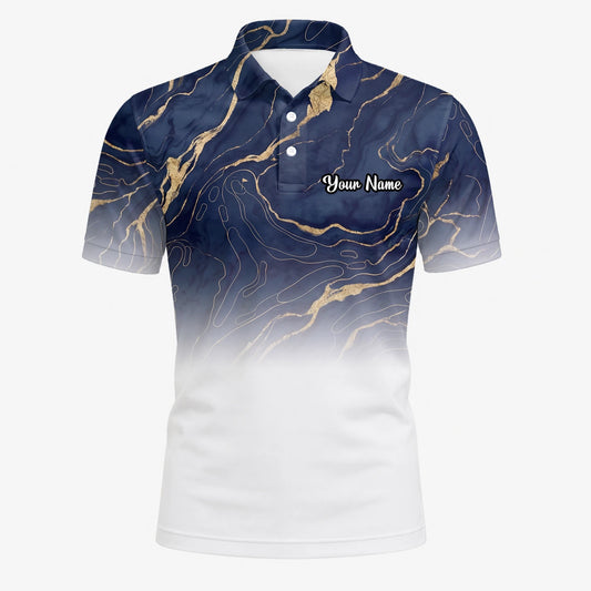 Personalisiertes Golf Poloshirt Marineblau Weißes Marmor Goldadern Design für Herren U5613