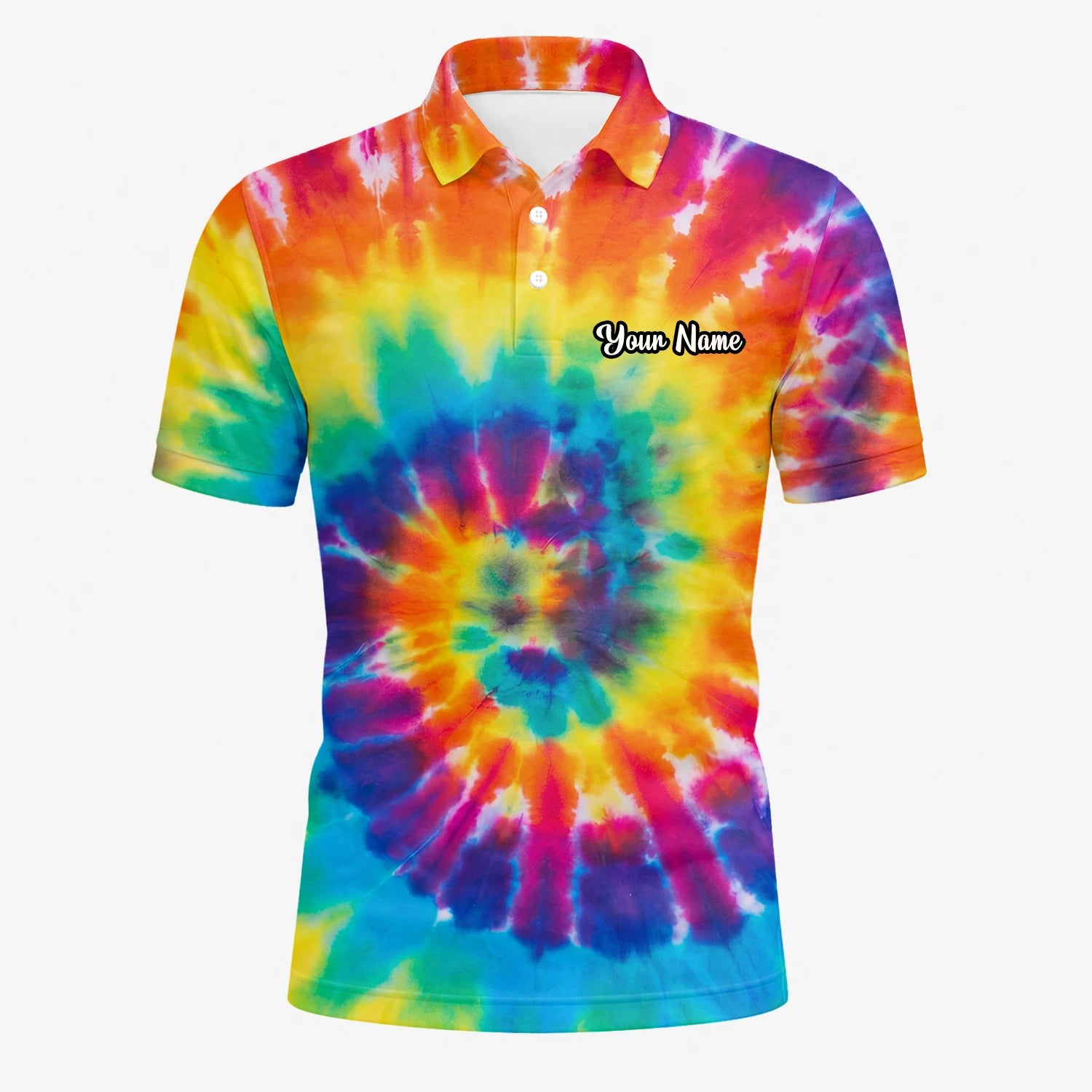 Personalisiertes Golf Poloshirt mit Regenbogen-Batik-Spirale für Herren S4610
