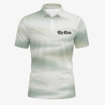 Personalisiertes Golf Poloshirt Weiß Salbeigrünes Abstraktes Wellen Design für Herren F8070