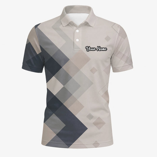 Personalisiertes Golf Poloshirt Beige Graues Rauten Muster für Herren Z6499