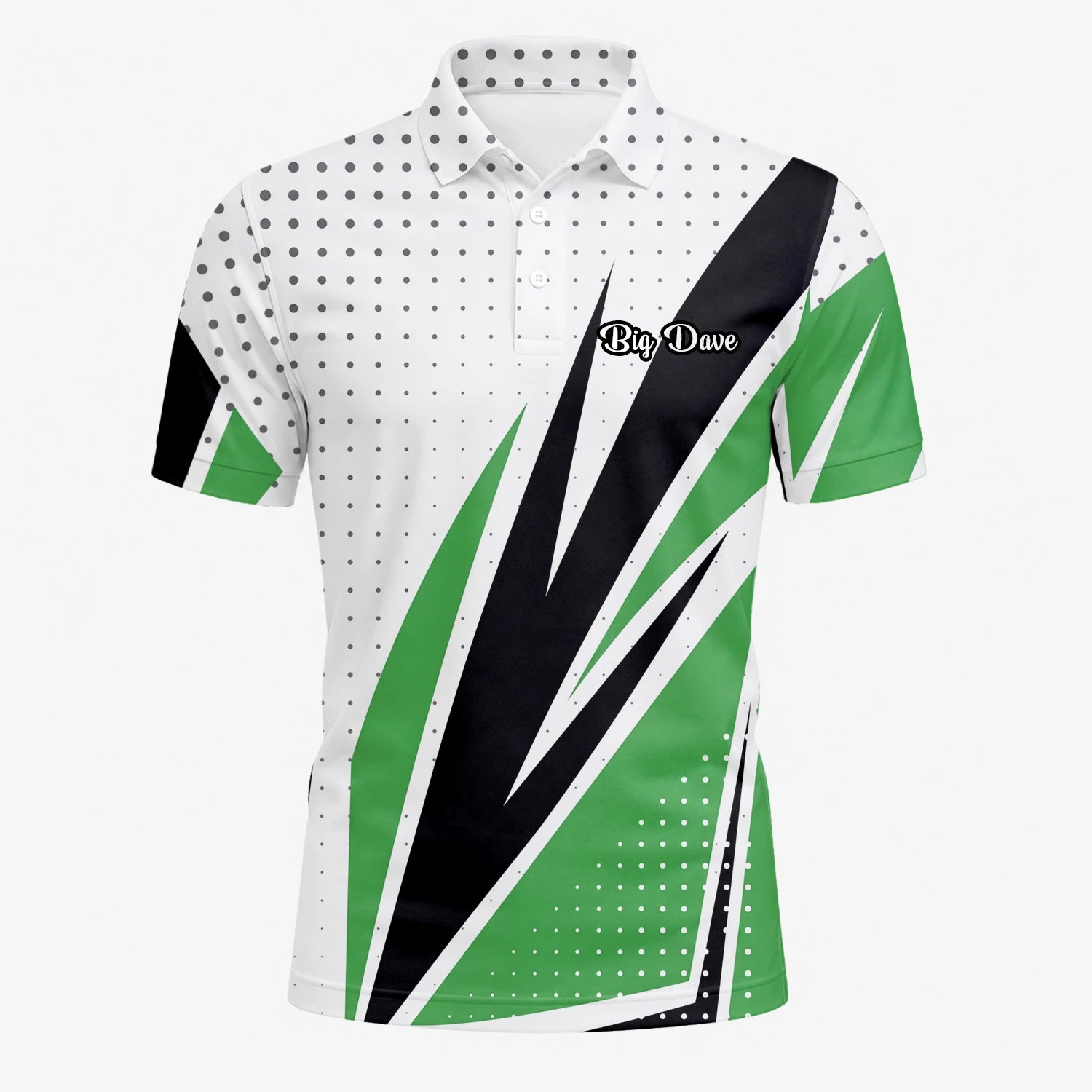 Personalisiertes Golf Poloshirt Weiß Grün Schwarzes Abstraktes Streifen Design für Herren C9494