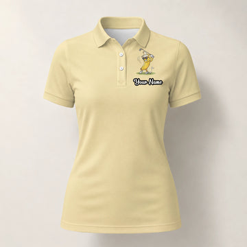Personalisiertes Golf Poloshirt Hellgelbes Bananen Golfer Cartoon Design für Damen X9847