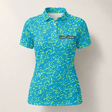 Personalisiertes Golf Poloshirt Türkis Limettengrünes Farbklecks Design für Damen G8287