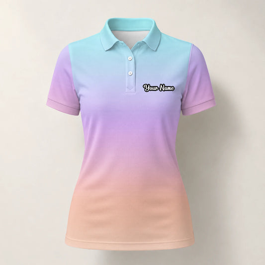 Personalisiertes Golf Poloshirt Pastell Regenbogen Farbverlauf Design für Damen R9936