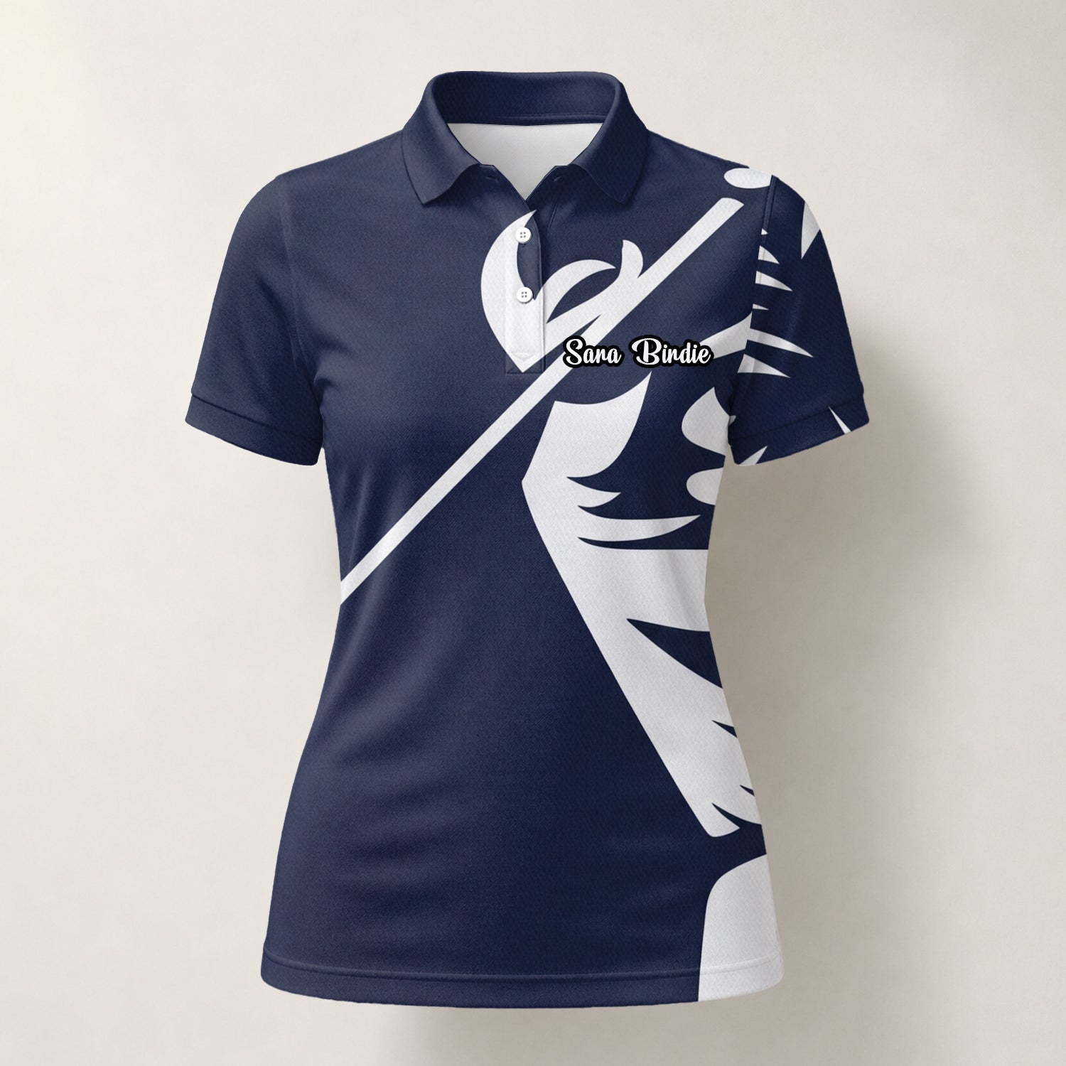 Personalisiertes Golf Poloshirt Marineblau Weißes Tribal Design für Damen A1639