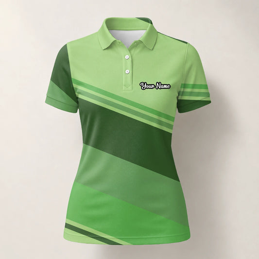 Personalisiertes Golf Poloshirt Hellgrünes Geometrisches Streifen Design für Damen S1599