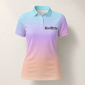 Personalisiertes Golf Poloshirt Pastell Regenbogen Farbverlauf Design für Damen R9936