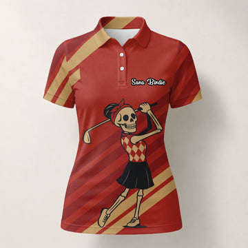 Personalisiertes Golf Poloshirt Rotes Skelett Golfer Cartoon Design für Damen Y0970