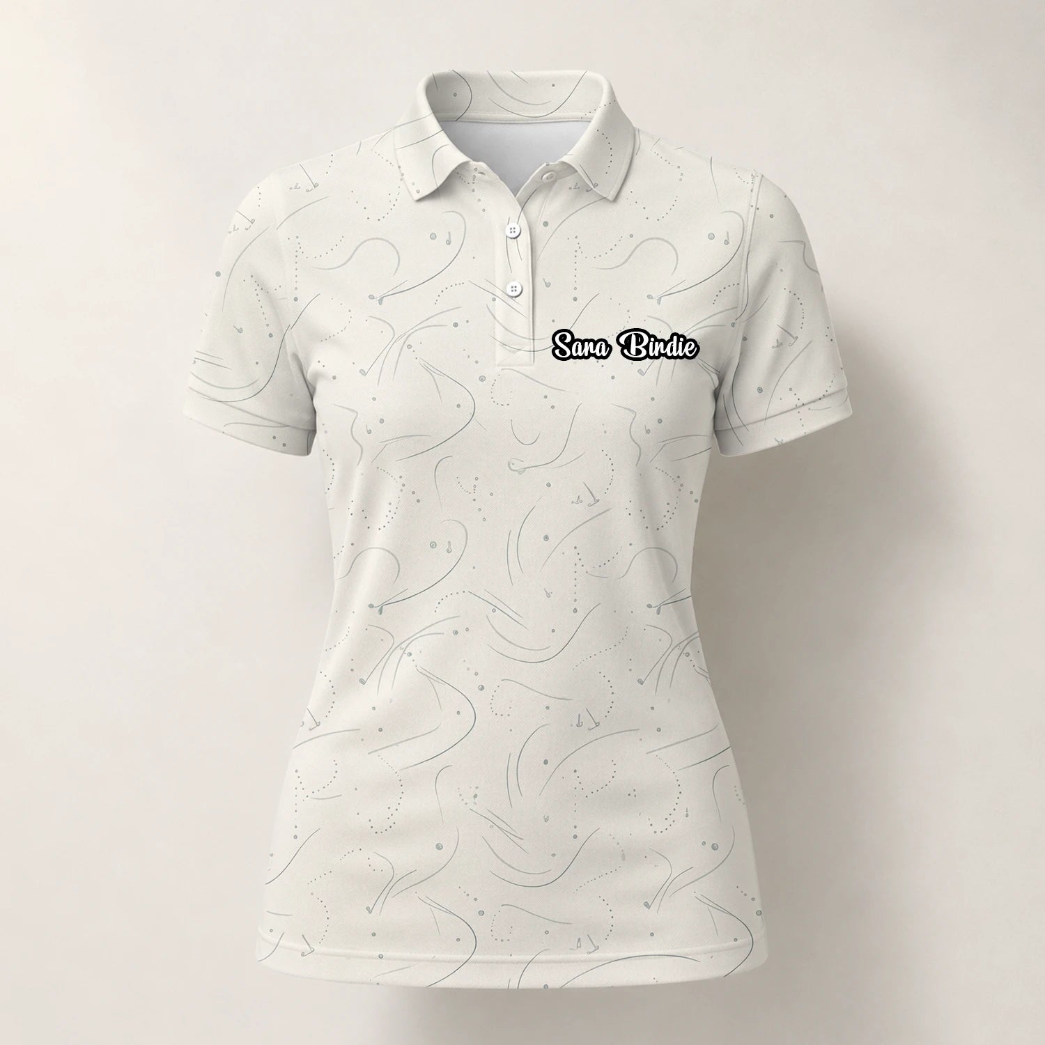 Personalisiertes Golf Poloshirt Cremefarbenes Golf Tee Linien Design für Damen O7898