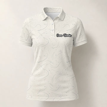Personalisiertes Golf Poloshirt Cremefarbenes Golf Tee Linien Design für Damen O7898