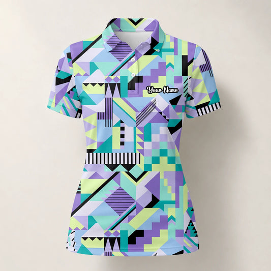 Personalisiertes Golf Poloshirt Pastell Geometrisches Memphis Muster für Damen Y0820