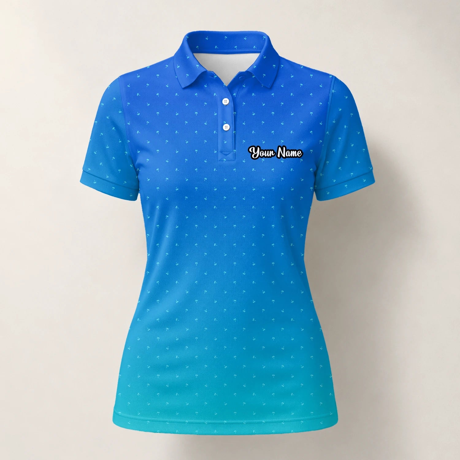 Personalisiertes Golf Poloshirt Blau Türkis Punkt Verlauf Design für Damen C6032