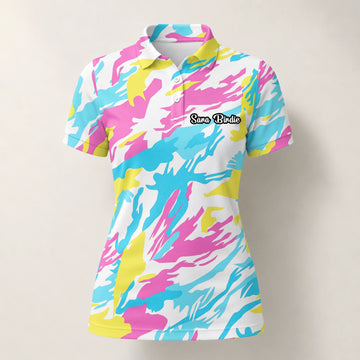 Personalisiertes Golf Poloshirt Pastell Regenbogen Camo Design für Damen F0280
