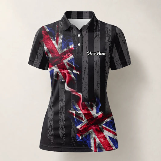 Personalisiertes Golf Poloshirt Schwarz Union Jack Blitz Design für Damen U9443