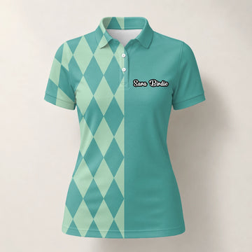 Personalisiertes Golf Poloshirt Türkis Mint Rauten Muster für Damen A8483