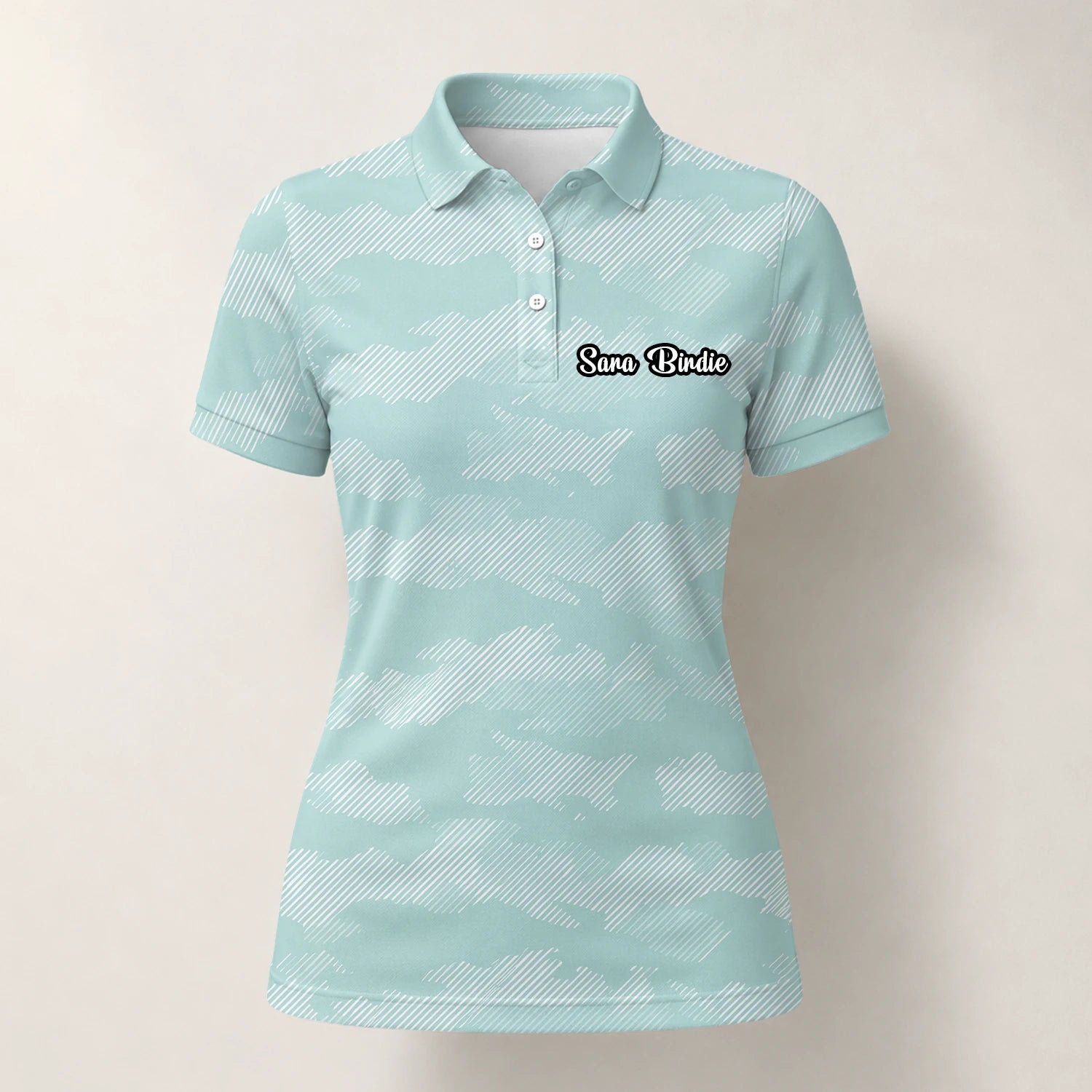 Personalisiertes Golf Poloshirt Mint Weißes Chevron Streifen Design für Damen K7105