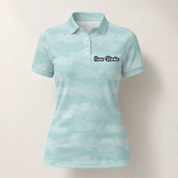 Personalisiertes Golf Poloshirt Mint Weißes Chevron Streifen Design für Damen K7105