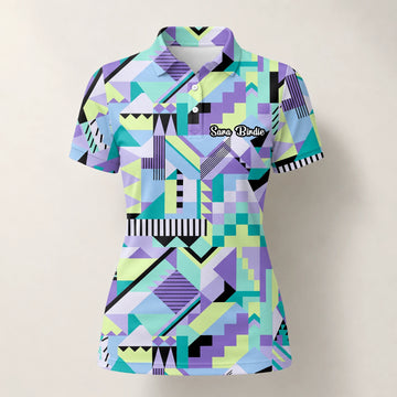Personalisiertes Golf Poloshirt Pastell Geometrisches Memphis Muster für Damen Y0820