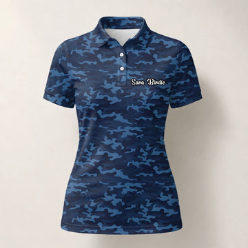 Personalisiertes Golf Poloshirt Marineblaues Camo Design für Damen L9533