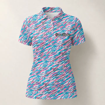 Personalisiertes Golf Poloshirt Rosa Türkis Abstraktes Sprenkel Design für Damen S1159