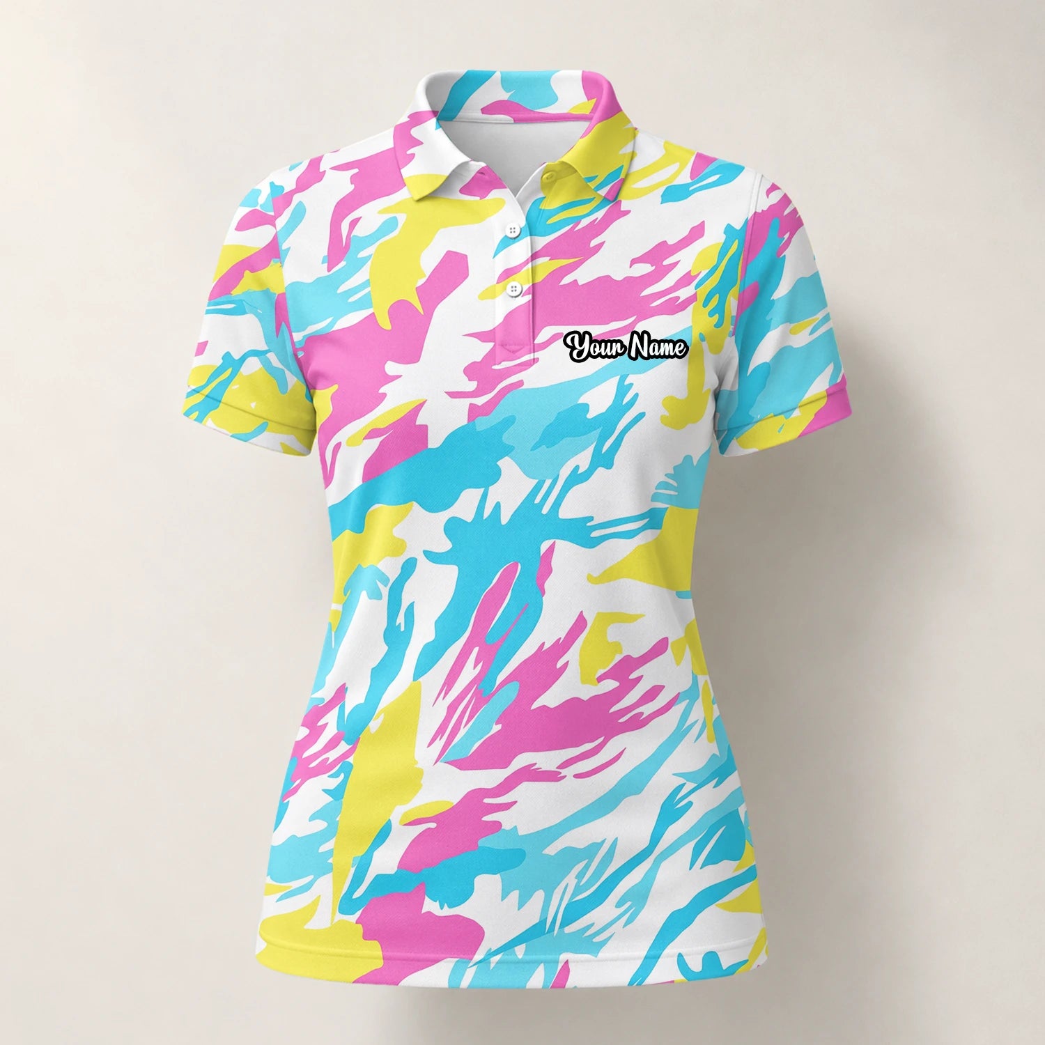 Personalisiertes Golf Poloshirt Pastell Regenbogen Camo Design für Damen F0280
