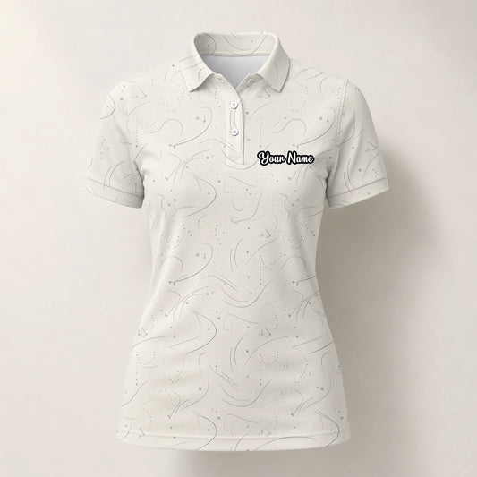 Personalisiertes Golf Poloshirt Cremefarbenes Golf Tee Linien Design für Damen O7898