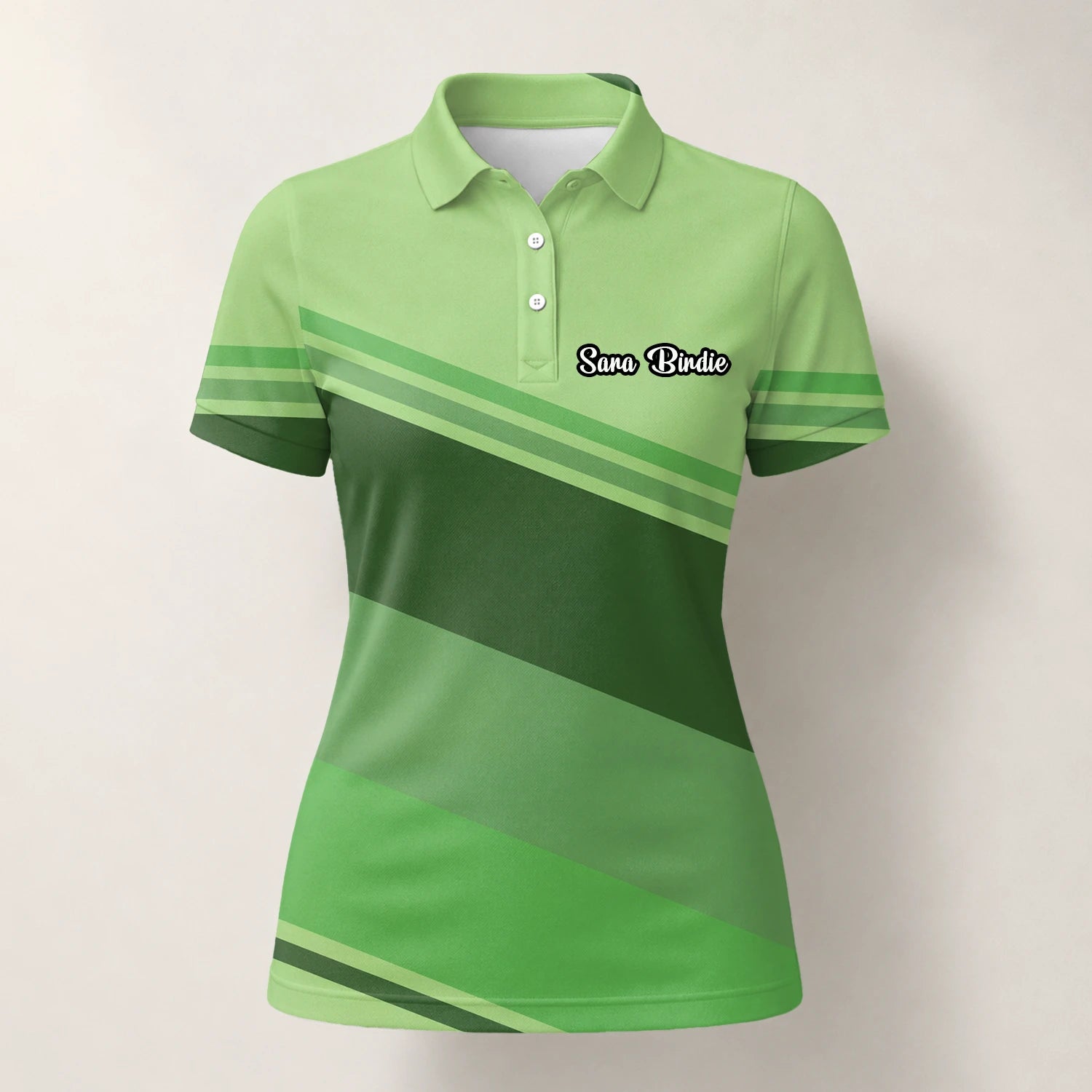 Personalisiertes Golf Poloshirt Hellgrünes Geometrisches Streifen Design für Damen S1599