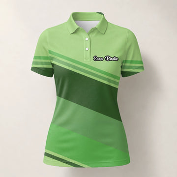 Personalisiertes Golf Poloshirt Hellgrünes Geometrisches Streifen Design für Damen S1599