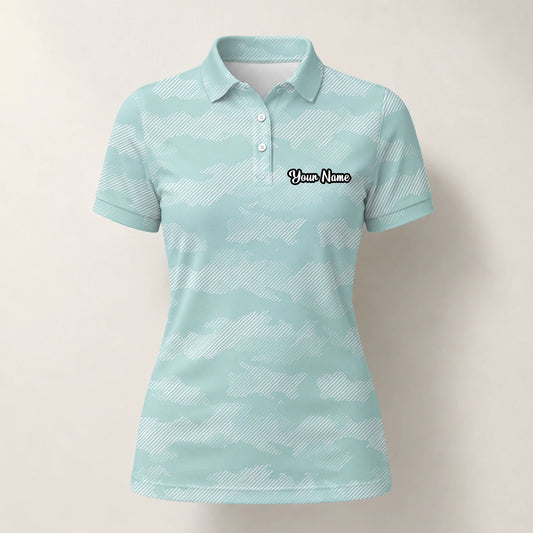 Personalisiertes Golf Poloshirt Mint Weißes Chevron Streifen Design für Damen K7105