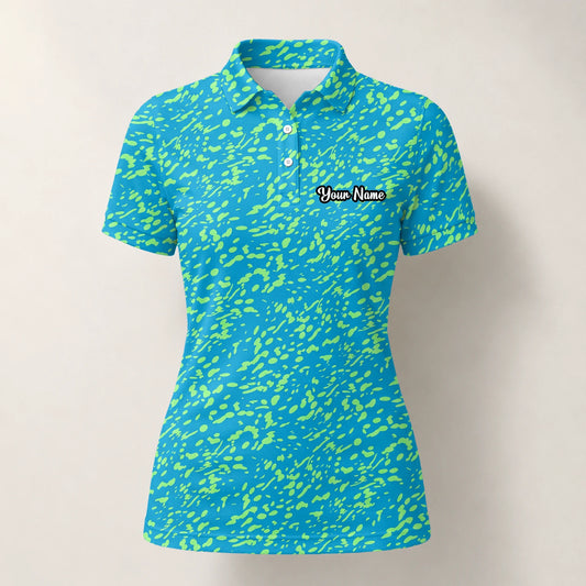 Personalisiertes Golf Poloshirt Türkis Limettengrünes Farbklecks Design für Damen G8287