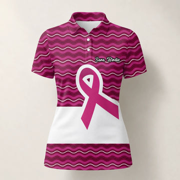 Personalisiertes Golf Poloshirt Rosa Brustkrebs Awareness Schleifen Wellen Design für Damen B1640