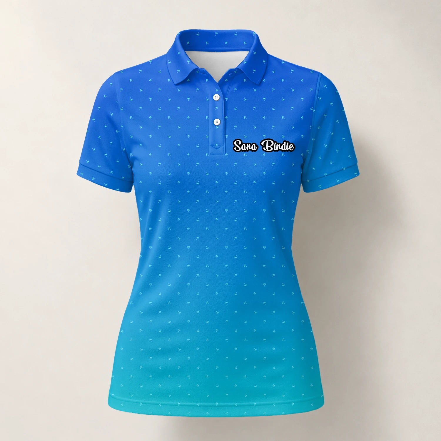 Personalisiertes Golf Poloshirt Blau Türkis Punkt Verlauf Design für Damen C6032
