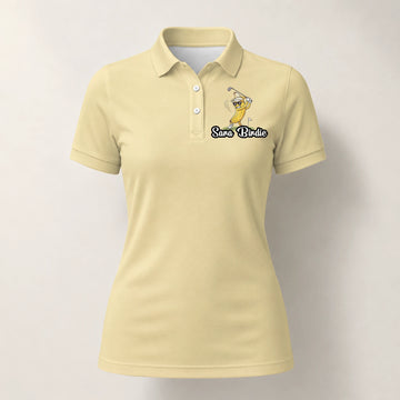Personalisiertes Golf Poloshirt Hellgelbes Bananen Golfer Cartoon Design für Damen X9847