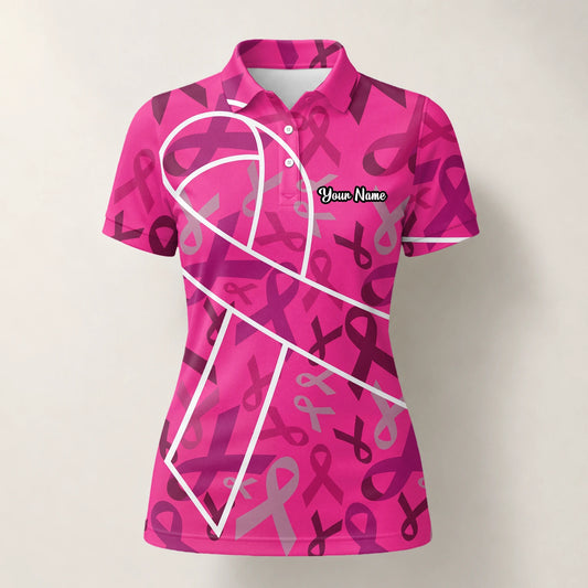 Personalisiertes Golf Poloshirt Rosa Brustkrebs Awareness Schleifen Design für Damen O4093