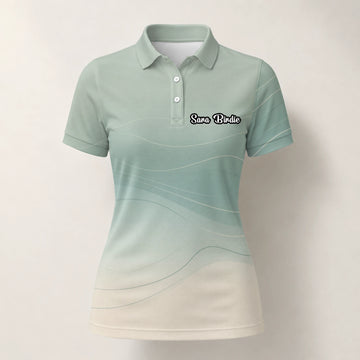 Personalisiertes Golf Poloshirt Salbeigrün Beiges Abstraktes Wellen Design für Damen X8036