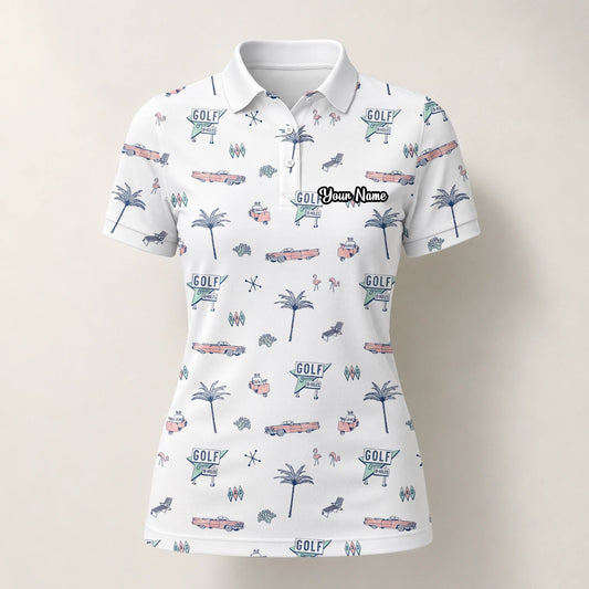 Personalisiertes Golf Poloshirt Weißes Golf Urlaub Doodle Design für Damen Z8344