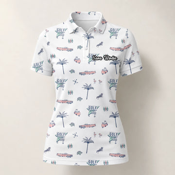 Personalisiertes Golf Poloshirt Weißes Golf Urlaub Doodle Design für Damen Z8344