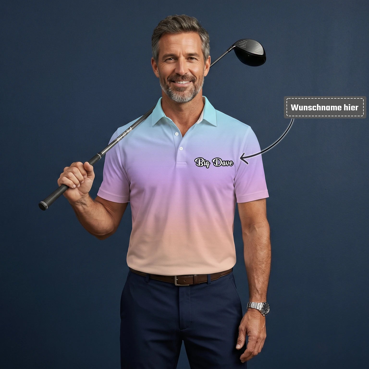 Personalisiertes Golf Poloshirt Pastell Regenbogen Farbverlauf Design für Herren R9936