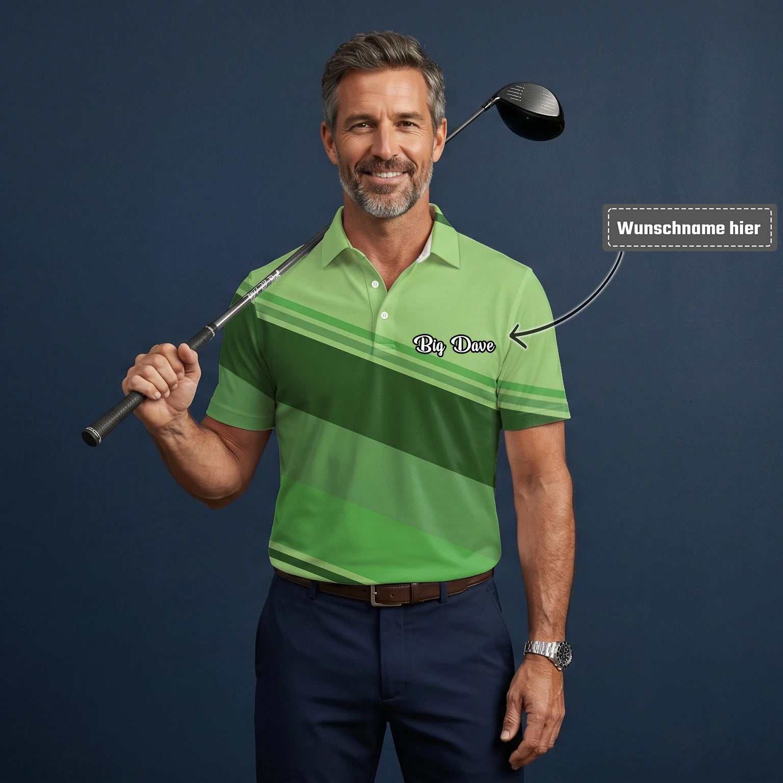 Personalisiertes Golf Poloshirt Hellgrünes Geometrisches Streifen Design für Herren S1599