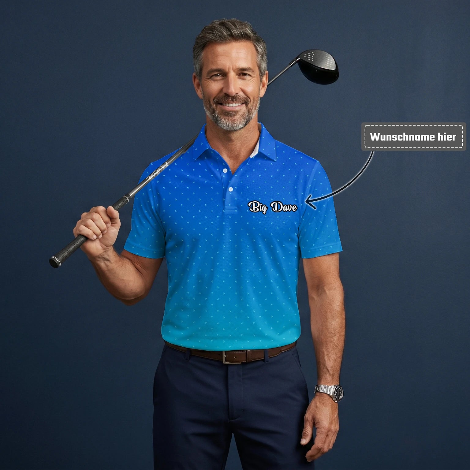 Personalisiertes Golf Poloshirt Blau Türkis Punkt Verlauf Design für Herren C6032