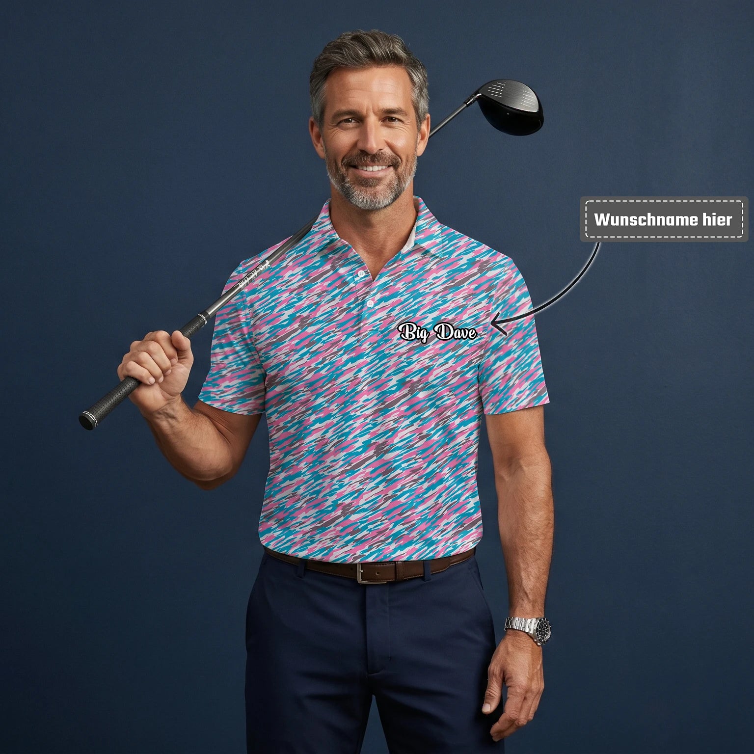 Personalisiertes Golf Poloshirt Rosa Türkis Abstraktes Sprenkel Design für Herren S1159