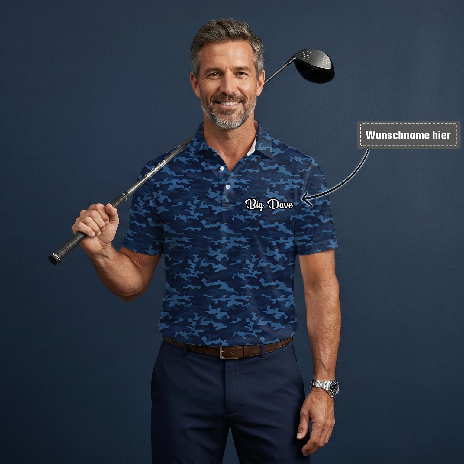 Personalisiertes Golf Poloshirt Marineblaues Camo Design für Herren L9533