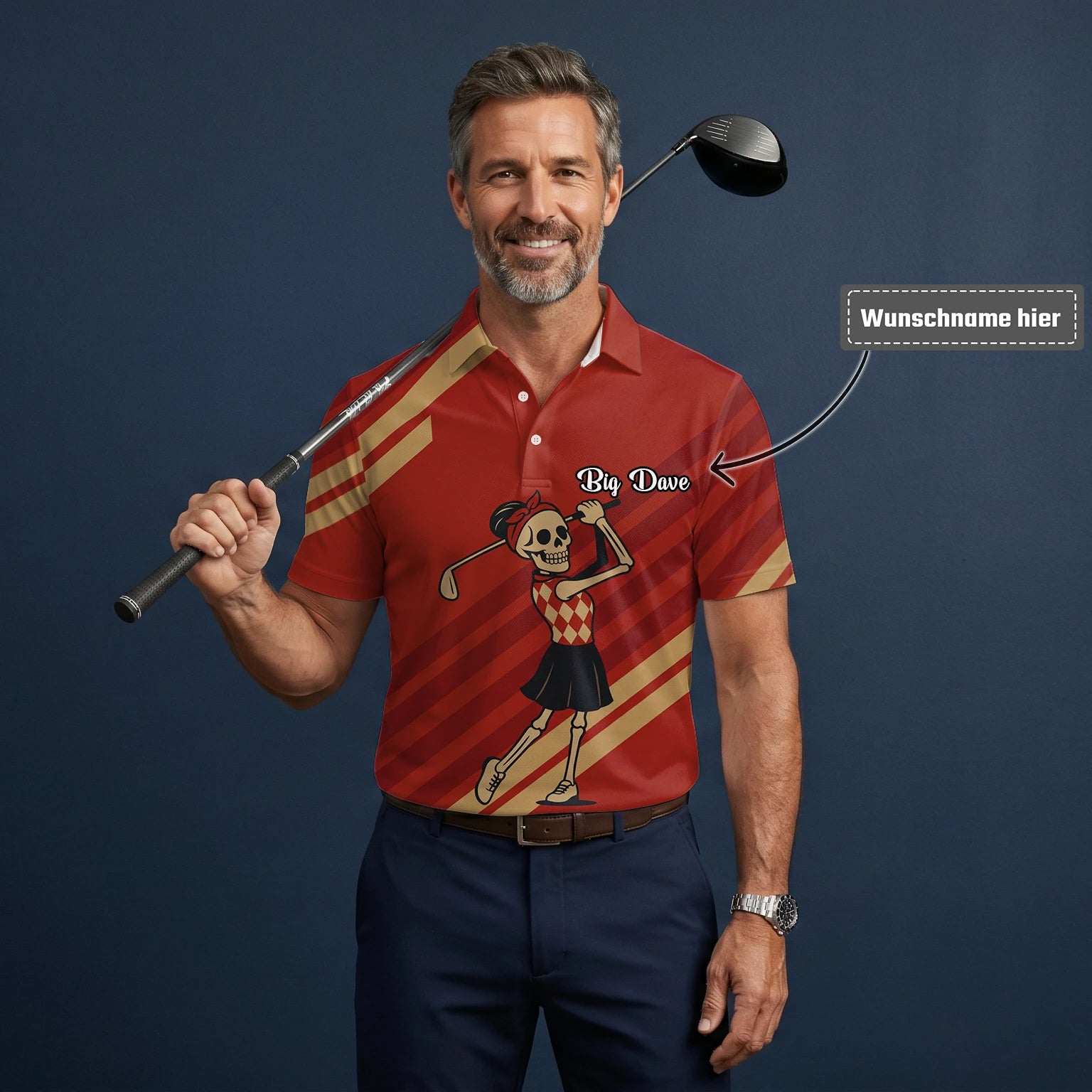 Personalisiertes Golf Poloshirt Rotes Skelett Golfer Cartoon Design für Herren Y0970