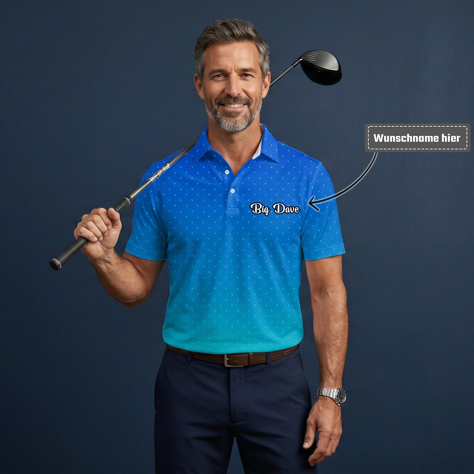 Personalisiertes Golf Poloshirt Blau Türkis Punkt Verlauf Design für Herren C6032