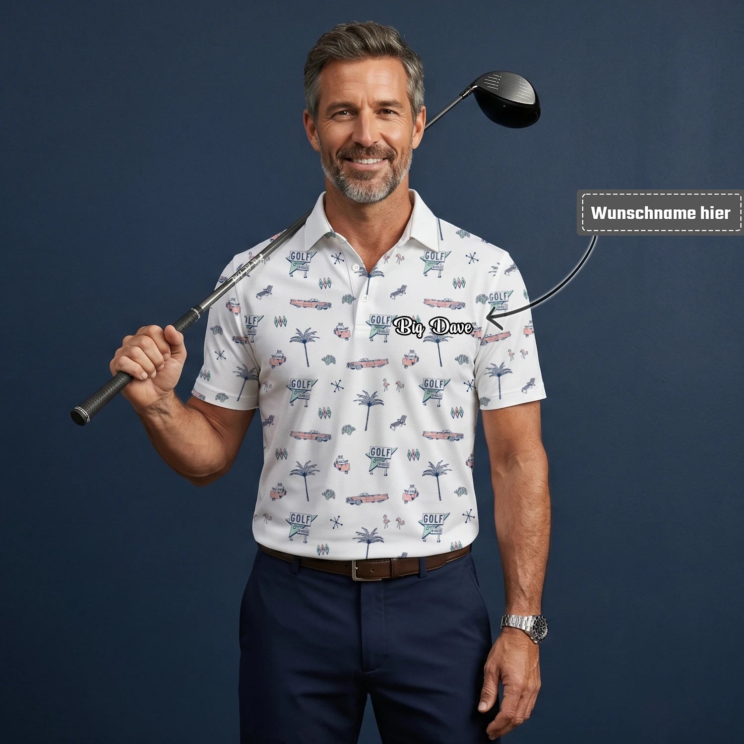 Personalisiertes Golf Poloshirt Weißes Golf Urlaub Doodle Design für Herren Z8344
