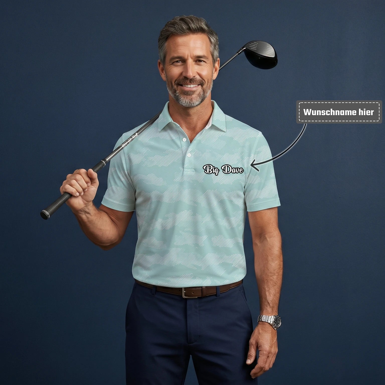 Personalisiertes Golf Poloshirt Mint Weißes Chevron Streifen Design für Herren K7105