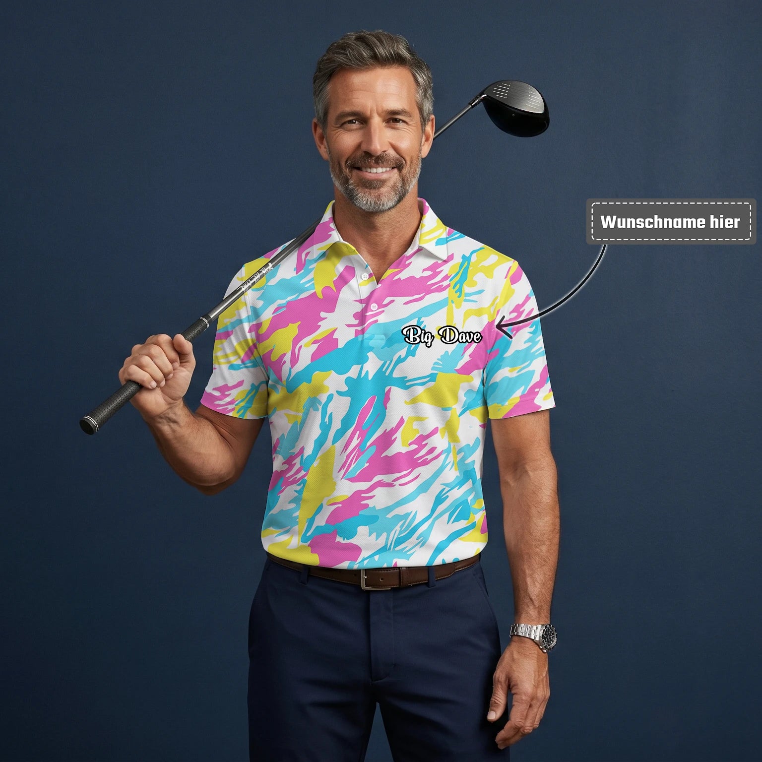 Personalisiertes Golf Poloshirt Pastell Regenbogen Camo Design für Herren F0280
