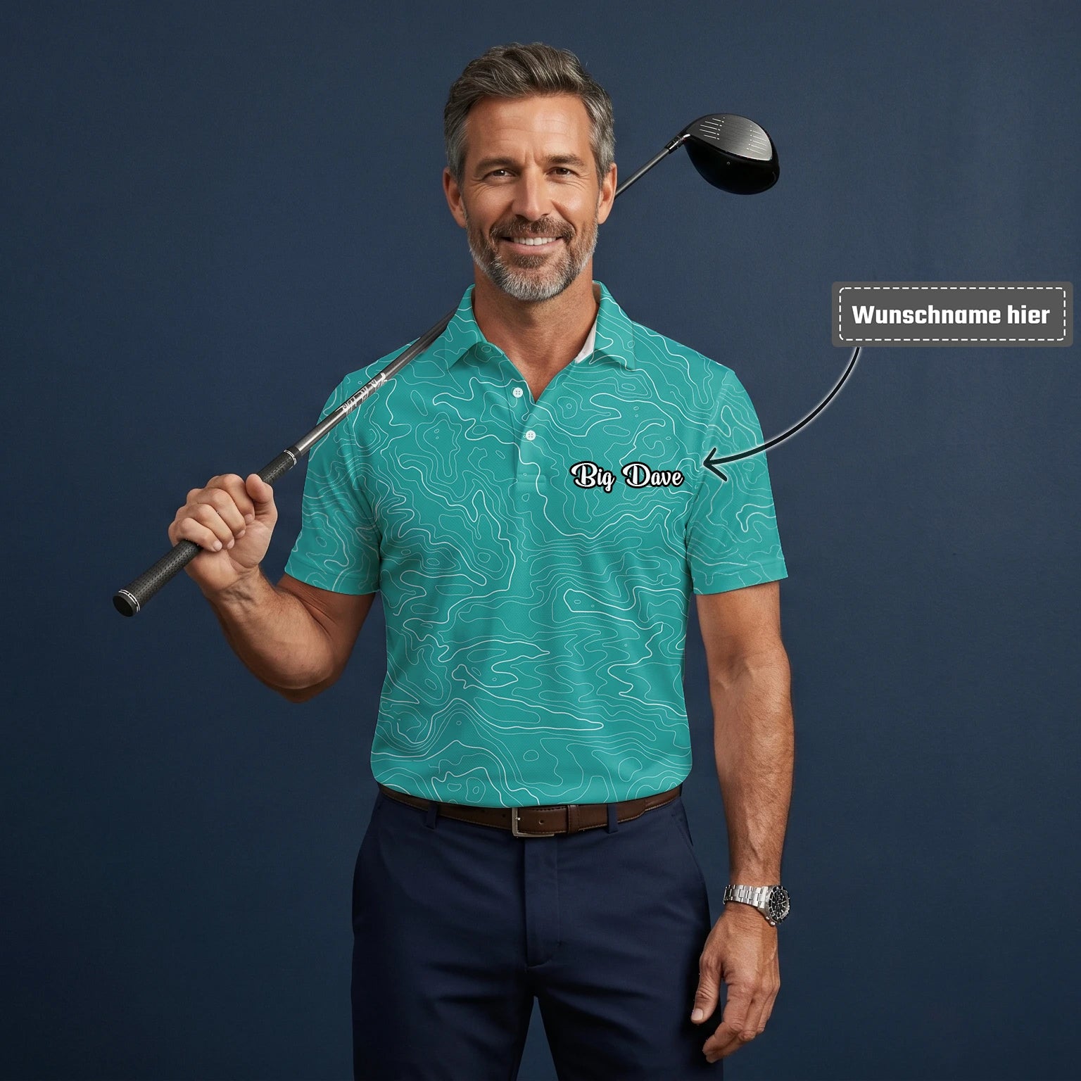 Personalisiertes Golf Poloshirt Türkisfarbenes Topografisches Konturlinien Design für Herren U3552