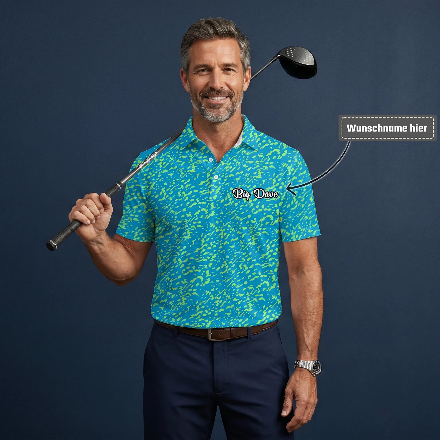 Personalisiertes Golf Poloshirt Türkis Limettengrünes Farbklecks Design für Herren G8287