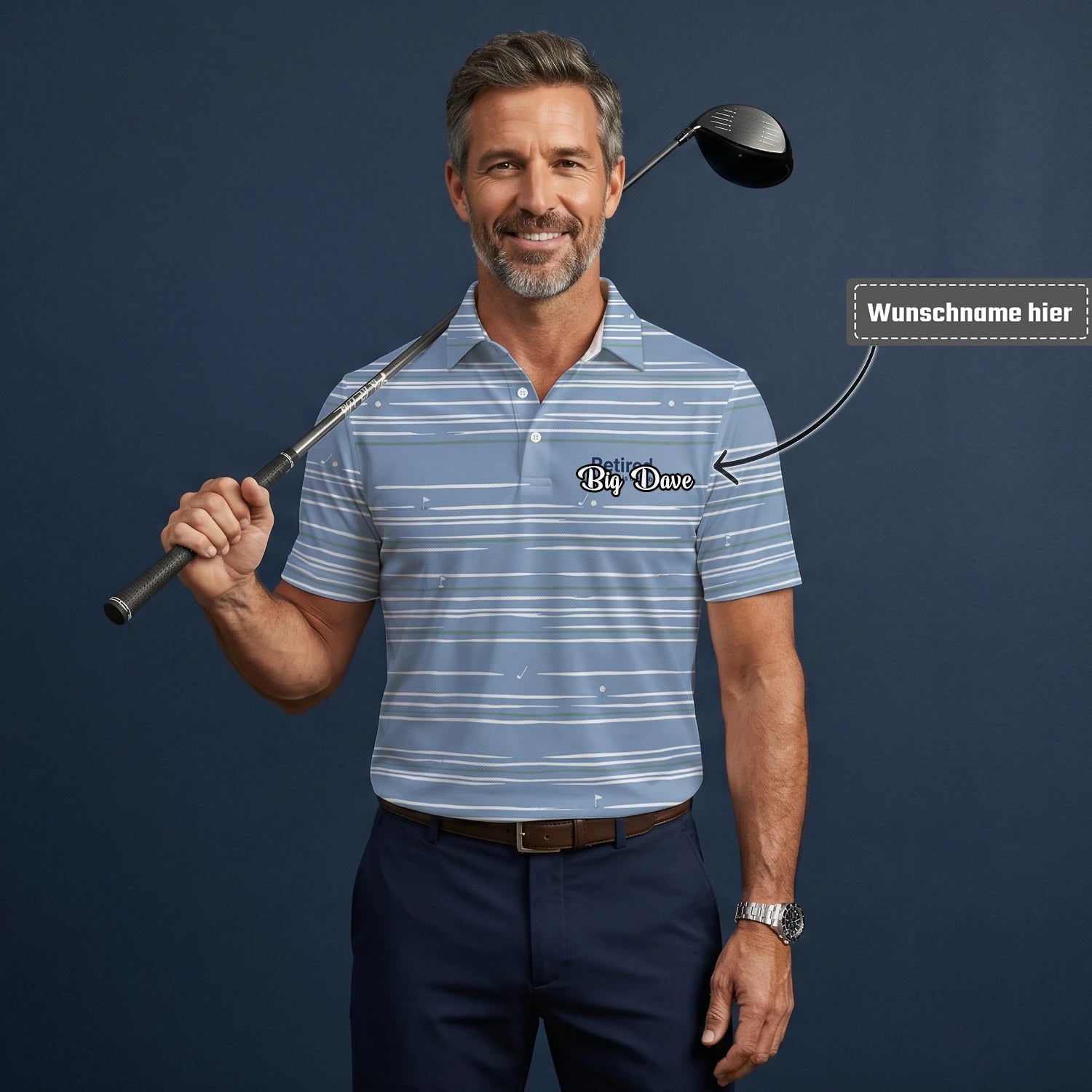 Personalisiertes Golf Poloshirt in Hellblau-Weiß mit abstraktem Streifenmuster für Herren F9706